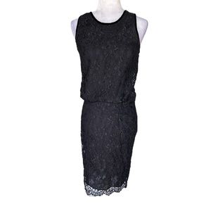 Nili Lotan Black Lace Velvet Trim Sleeveless Blouson Midi Slip Dress - 8